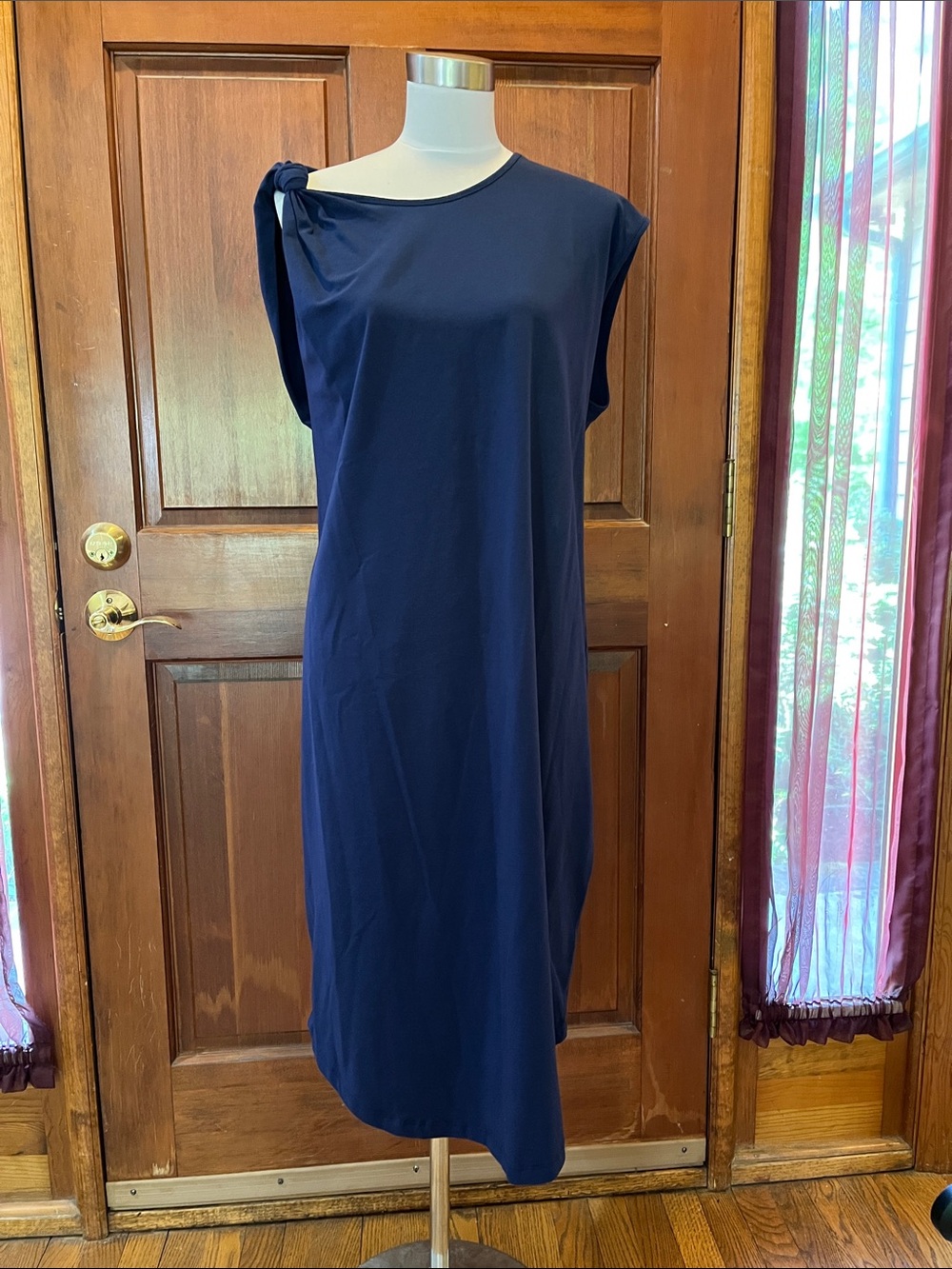 Universal Standard Navy One-Shoulder Knot Geneva Midi dress